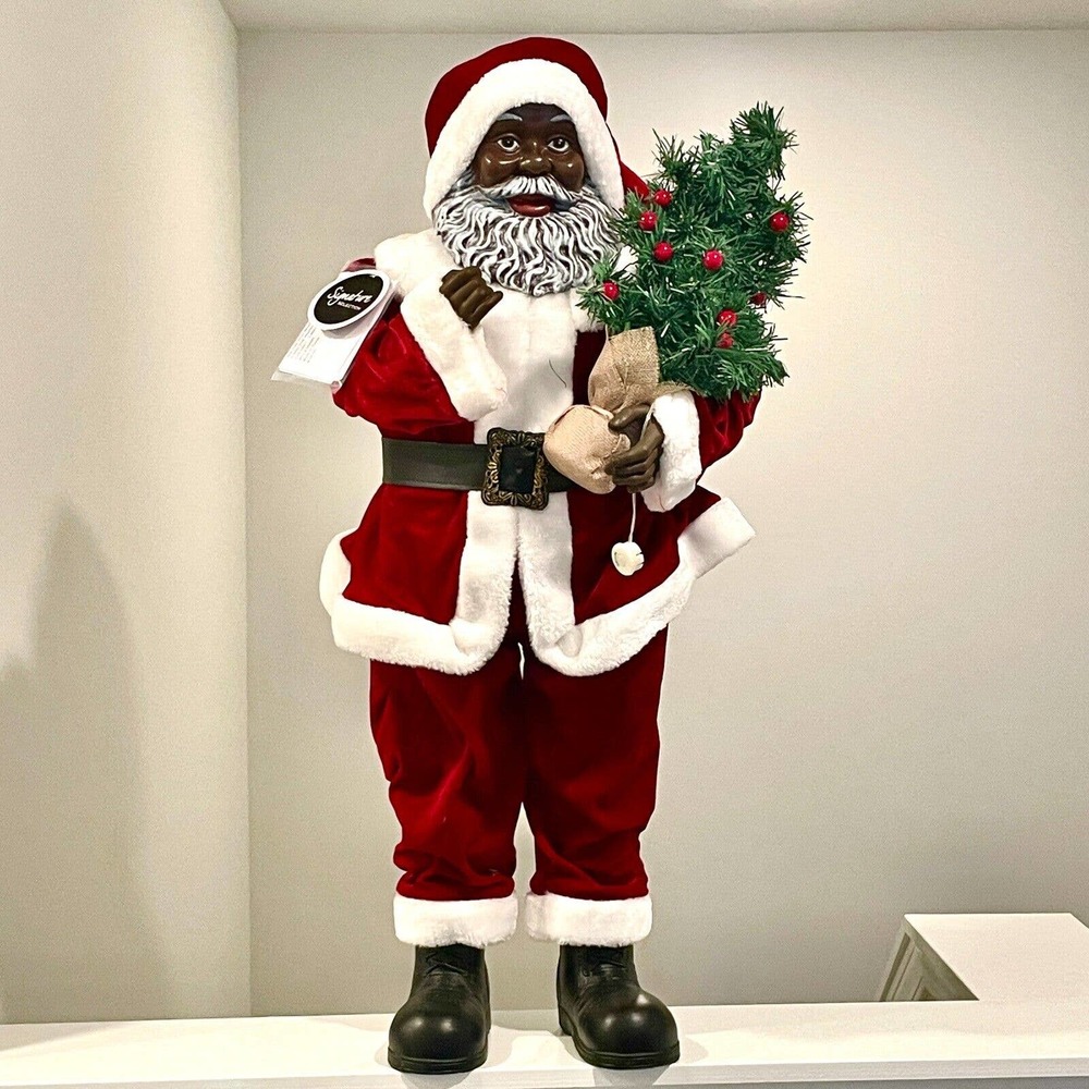 34" African American Black Santa Claus Signature Holiday Red White Christmas